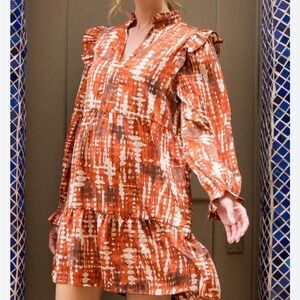 THML Rust and White Long Sleeve Dress